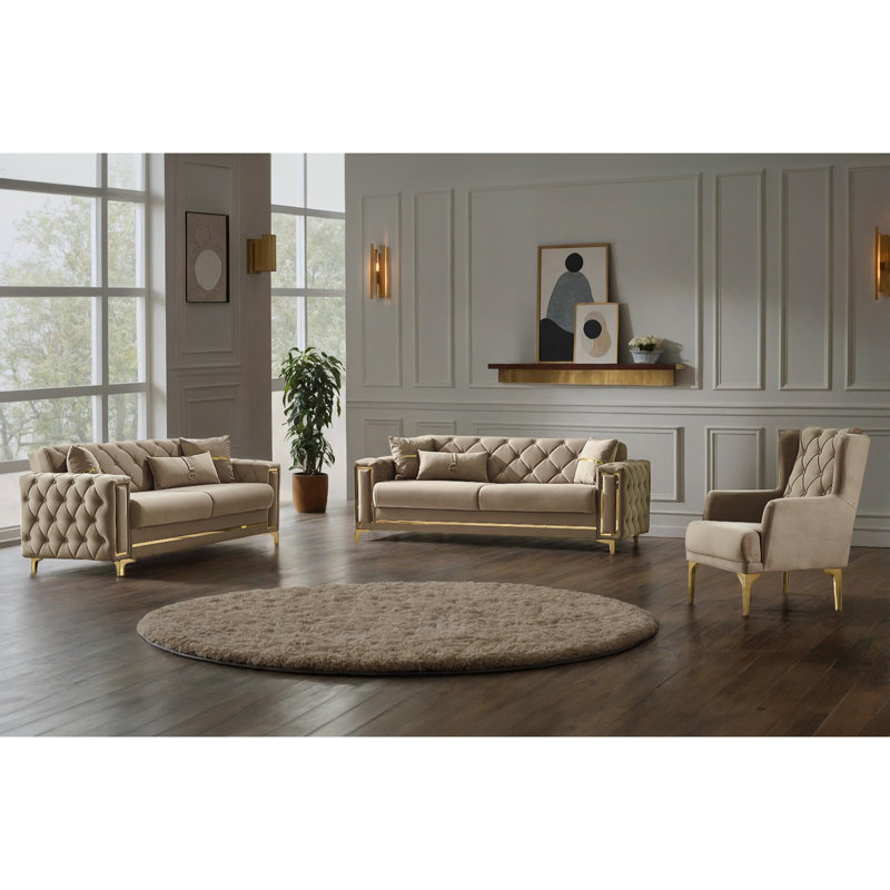 Everly Quinn Jadesha 3 Piece Velvet Living Room Set Wayfair